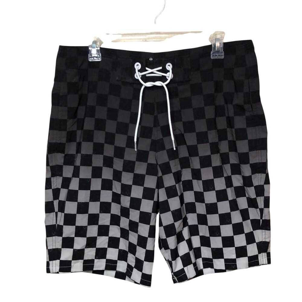 HOLLISTER California Men 32 Classic Fit Epic Flex Swim Trunks Black Checkerboard